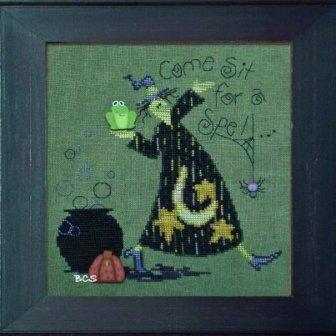 Just Another Button Co - Art To Heart - Sit A Spell - Cross Stitch Pattern with Buttons