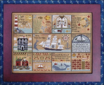 Carriage House Samplings - Shores of Hawk Run Hollow (The)-Carriage House Samplings - Shores of Hawk Run Hollow The, sea, ocean, ship, whale, remembrance, mermaid, lighthouse, moon, cross stitch