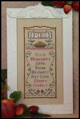 Country Cottage Needleworks - Pie Menu-Country Cottage Needleworks - Pie Menu, baking, pies, kitchen, fruit, cross stitch 