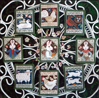 Prairie Schooler - Signs Of Spring-Prairie Schooler - Signs Of Spring, rabbit, chickens, sheep, ornaments, cross stitch 
