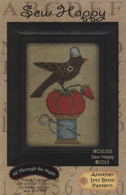 All Through the Night - Sew Happy-All Through the Night - Sew Happy, tomato pin cushion, bird. thimble, spool, thread, needle, cross stitch