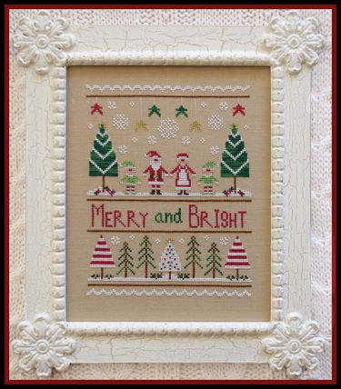 Country Cottage Needleworks - Merry and Bright-Country Cottage Needleworks - Merry and Bright, Christmas, Santa Claus, Mrs. Claus, sampler, Christmas trees, Christmas lights, cross stitch, 
