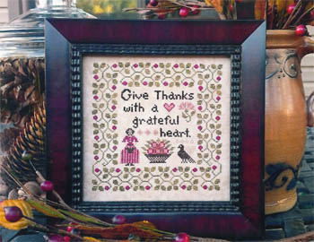 Lila's Studio - Give Thanks-Lilas Studio - Give Thanks, Thanksgiving, flowers, family, bird, gratitude, cross stitch,   