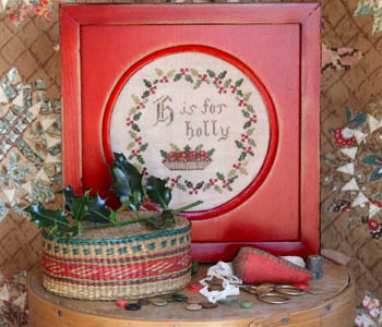 Heartstring Samplery - Alphabet Series - H is for Holly-Heartstring Samplery - H is for Holly, Holly bushes, wreath, holly berries, Christmas decorating, cross stitch  