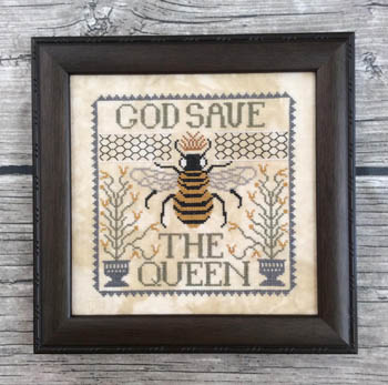 Annie Beez Folk Art - God Save the Queen-Annie Beez Folk Art - God Save the Queen, bees, Queen Bee, honey, hive, bee hive, cross stitch 