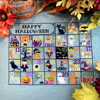 Tiny Modernist - Halloween Calendar-Tiny Modernist - Halloween Calendar, ghosts, black cat, trick or treat, pumpkin, crow, haunted house, cross stitch