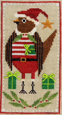 Artful Offerings - How The Finch Stole Christmas-Artful Offerings - How The Finch Stole Christmas, bird, Santa hat, gifts, grinch, Christmas, cross stitch