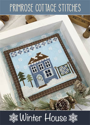 Primrose Cottage Stitches - Winter House-Primrose Cottage Stitches - Winter House, snow, quilt, blue house, snowflakes, cross stitch 