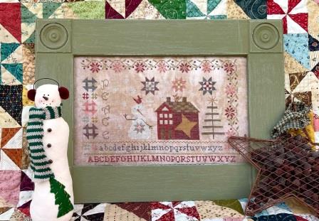Pansy Patch Quilts and Stitchery - Seasons at Pansy Patch Manor Pt 3 - Peace, Winter-Pansy Patch Quilts and Stitchery - Seasons at Pansy Patch Manor Pt 3 - Peace, Winter, snowman, quilt blocks, snowflakes, Christmas tree, sampler, cross stitch