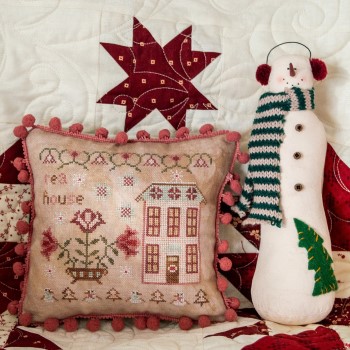 Pansy Patch Quilts and Stitchery - Houses on Peppermint Lane Pt 04 - Tea House-Pansy Patch Quilts and Stitchery - Houses on Peppermint Lane Pt 04 - Tea House, home,snowman, flowers, Christmas tree, cross stitch