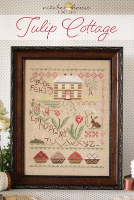 October House - Tulip Cottage-October House - Tulip Cottage, flowers, spring, bunnies, home, garden, berry bowls, cross stitch, 
