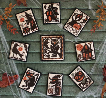 Prairie Schooler - Halloweenies-Prairie Schooler - Halloweenies, witch, crow, haunted house, owl, pumpkin, black cat, halloween, fall, cross stitch