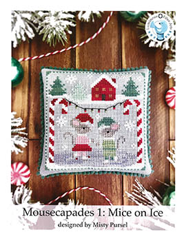 Luminous Fiber Arts - Mousecapades 1 - Mice on Ice-Luminous Fiber Arts - Mousecapades 1 - Mice on Ice, ice skating, peppermint, candy canes, snow, winter, ornament, cross stitch 