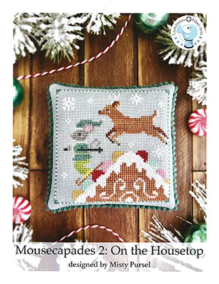 Luminous Fiber Arts - Mousecapades 2 - On the Housetop-Luminous Fiber Arts - Mousecapades 2 - On the Housetop, mouse, reindeer, gingerbread house, snowflakes, ornament, cross stitch 