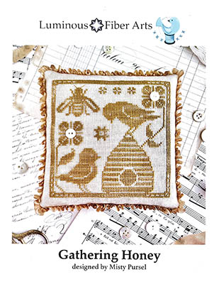 Luminous Fiber Arts - Gathering Honey-Luminous Fiber Arts - Gathering Honey, bees, birds, bee hive, honey, buttons, cross stitch 