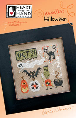 Heart in Hand Needleart - Doodles - Halloween-Heart in Hand Needleart - Doodles - Halloween, trick or treat, ghost, pumpkin, bat, black cat, costumes, cross stitch