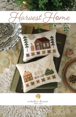 October House - Harvest Home - Country-October House - Harvest Home - Country, houses, garden, trees, family, pin cushions, cross stitch 