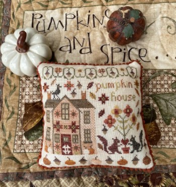Pansy Patch Quilts and Stitchery - The Houses on Pumpkin Lane Pt 1 - Pumpkin House-Pansy Patch Quilts and Stitchery - The Houses on Pumpkin Lane Pt 1 - Pumpkin House, squirrels, acorns, pumpkins, fall, cross stitch