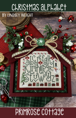 Primrose Cottage Stitches - Christmas Alphabet-Primrose Cottage Stitches - Christmas Alphabet, sampler, Christmas tree, gifts, snowman, ornaments, peppermint, cross stitch