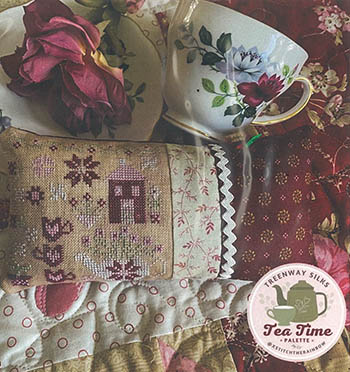 Pansy Patch - XStitch the Rainbow - Tea Time Sal - Tea Garden Pin Pillow-Pansy Patch - XStitch the Rainbow - Tea Time Sal - Tea Garden Pin Pillow, tea cups, silk threads, SAL, cross stitch