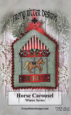 Frony Ritter Designs - Horse Carousel-Frony Ritter Designs - Horse Carousel, Christmas, merry go round, red  green, ornament, cross stitch 