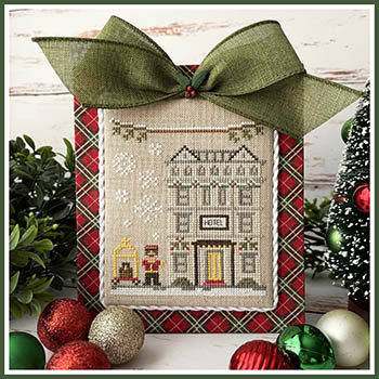 Country Cottage Needleworks - Big City Christmas Part 5 - Hotel-Country Cottage Needleworks - Big City Christmas Part 5 - Hotel, luggage, snowflakes, bellhop, rooms, Christmas trip, cross stitch 