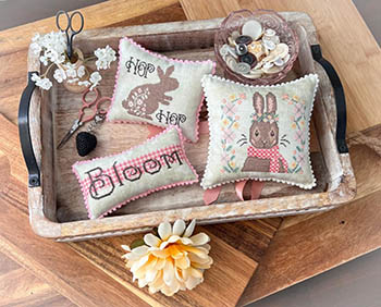 Annie Beez Folk Art - Bloomin Bunnies Trio-Annie Beez Folk Art - Bloomin Bunnies Trio, Easter, bunnies, spring, flowers, cross stitch