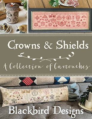 Blackbird Designs - Crowns & Shields-Blackbird Designs - Crowns  Shields, samplers, historic, cross stitch, motifs, drum, pillowcase, 