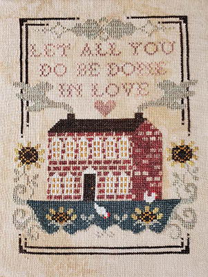 Artsy Housewife - Be Done In Love-Artsy Housewife - Be Done In Love, boat, ark, house, water, sunflowers, cross stitch 
