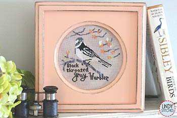 Lindy Stitches - Bird Crush Club - Black Throated Gray Warbler-Lindy Stitches - Bird Crush Club - Black Throated Gray Warbler, birding, bird watching, animals, black and white, cross stitch