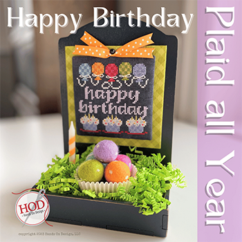 Hands On Design - Plaid All Year - Happy Birthday-Hands On Design - Plaid All Year - Happy Birthday, balloons, birthday cake, cupcakes, cross stitch, candles, 