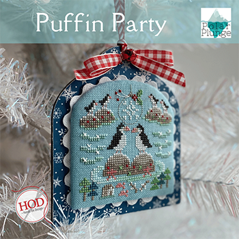 Hands On Design - Polar Plunge - Puffin Party-Hands On Design - Polar Plunge - Puffin Party, birds, trees, winter, Christmas, ornaments, cross stitch