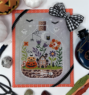 Tiny Modernist - Halloween Terrarium-Tiny Modernist - Halloween Terrarium, pumpkins, trick or treat, ghosts, bats, haunted house, sunflower, cross stitch