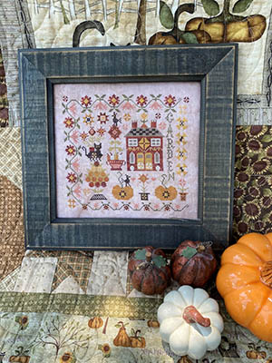 Pansy Patch Quilts and Stitchery - Autumn Garden at Cranberry Manor-Pansy Patch Quilts and Stitchery - Autumn Garden at Cranberry Manor, pumpkins, black cat, fall, sunflowers, flowers, cross stitch