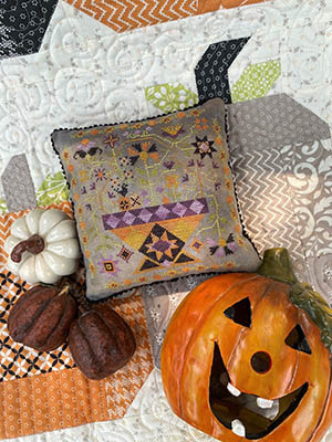 Pansy Patch Quilts and Stitchery - Betsy's Holiday Baskets Series #01 - Betsy's Halloween Basket-Pansy Patch Quilts and Stitchery - Betsys Holiday Baskets Series 01 - Betsys Halloween Basket, spooky flowers, pumpkins, cross stitch