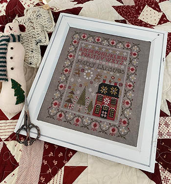 Pansy Patch Quilts and Stitchery - Merry Christmas Sampler-Pansy Patch Quilts and Stitchery - Merry Christmas Sampler, house, Merry, sampler, flowers, decorations, reindeer, snowflakes, Christmas trees, cross stitch