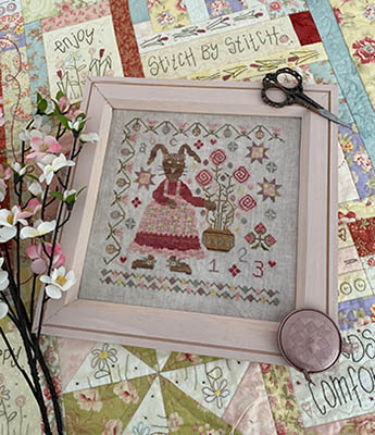 Pansy Patch Quilts and Stitchery - Hester's Easter Jumper-Pansy Patch Quilts and Stitchery - Hesters Easter Jumper, rabbit, spring, flowers, dress, Easter eggs, Easter egg hunt, cross stitch 