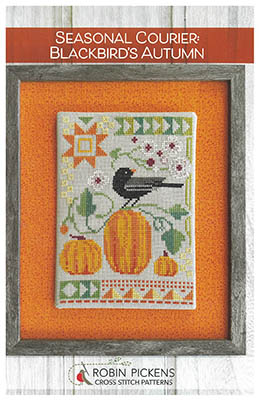 Robin Pickens - Seasonal Courier - Blackbird's Autumn-Robin Pickens - Seasonal Courier - Blackbirds Autumn, fall, crow, pumpkins, sunflower, quilt star, leaves, cross stitch