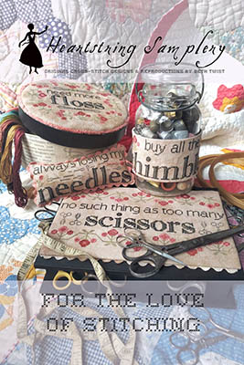 Heartstring Samplery - For the Love of Stitching-Heartstring Samplery - For the Love of Stitching, needles, thimbles, scissors, supplies, cross stitch, threads, floss, glasses, 