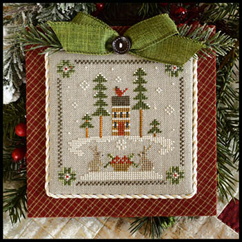 Little House Needleworks - Log Cabin Christmas Part 2 - Log Cabin Bunnies-Little House Needleworks - Log Cabin Christmas Part 2 - Log Cabin Bunnies, forest, vacation home, trees, cross stitch 