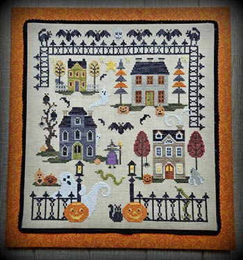 Waxing Moon Designs - Halloween Court-Waxing Moon Designs - Halloween Court, haunted houses, pumpkins, bats, ghosts, fall, trick or treat, witch, Halloween, cross stitch 