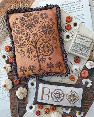 Hello From Liz Mathews - October Quakers-Hello From Liz Mathews - October Quakers, acorns, tree, fall, quaker, Halloween, cross stitch 