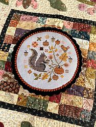 Blueberry Ridge Design - Oak & Acorn Tart-Blueberry Ridge Design - Oak  Acorn Tart, ornament, squirrel, fall, nuts, leaves, pumpkin, cross stitch