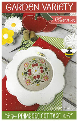 Primrose Cottage Stitches - Garden Variety Cherries-Primrose Cottage Stitches - Garden Variety Cherries, garden, flowers, pin cushion, bees, cross stitch 