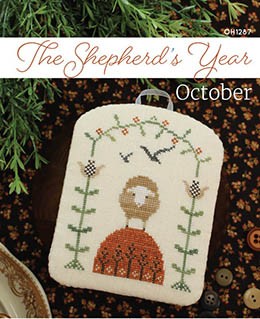 October House - The Shepherd's Year -10 October-October House - The Shepherds Year -10 October, pumpkin, fall, crows, corn stalk, flowers, harvest, sheep, cross stitch