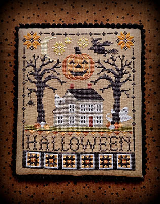 Waxing Moon Designs - Halloween Saltbox-Waxing Moon Designs - Halloween Saltbox, quilt, pumpkin, ghosts, haunted house, witch, moon, candy, trick or treat, cross stitch