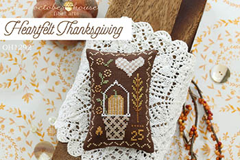 October House - Heartfelt Thanksgiving-October House - Heartfelt Thanksgiving, pumpkin, basket, wheat, heart, flowers, cross stitch 