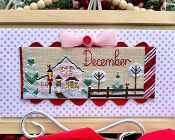 Luhu Stitches - My Father's House Series #12 December-Luhu Stitches - My Fathers House Series 12 December, Christmas, snow, pink house, winter, cross stitch
