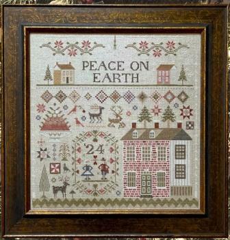 Shakespeare's Peddler - Peace On Earth-Shakespeares Peddler - Peace On Earth, Christmas, brick house, Christmas tree, sampler, quaker, pinks, berry bowl, cross stitch