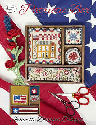 Jeannette Douglas Designs - Patriotic Box-Jeannette Douglas Designs - Patriotic Box, USA, American flag, star, pincushions, cross stitch 